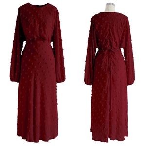 COTTON CANDY SHEER MIDI DRESS IN BURGUNDY - CHICWISH